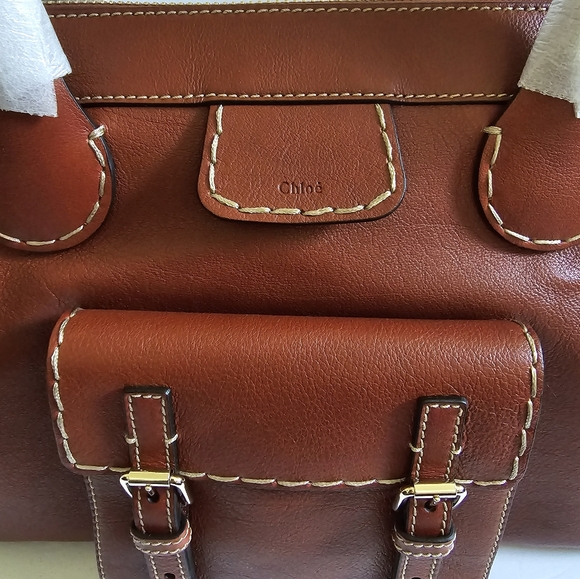 Chloé Medium Edith Leather Double Top Handle Shoulder Bag Sepia Brown - Picture 4 of 11